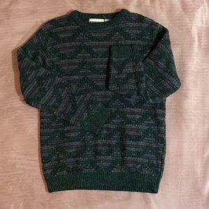 Evoluzione Dark Green Multi Color Pattern Wool Sweater